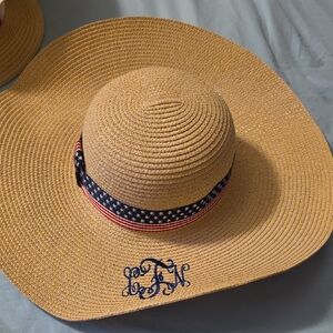 Wide Brim Straw Hat with Monogram and Flag Band Initials CNF